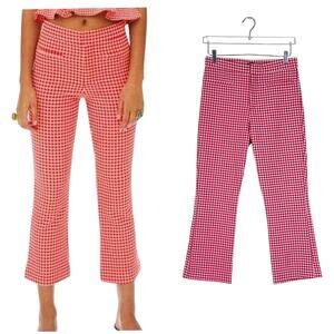 ZARA | Gingham Plaid Red Pink Cropped Ankle Kick Flare High Waist Blogger Pants